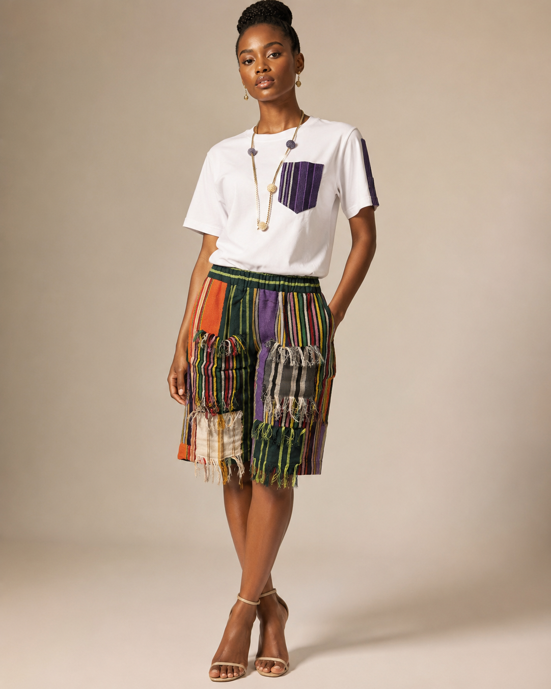 Luminous Fringe Skirt Set by Orilune, sets, front, styled and detail views